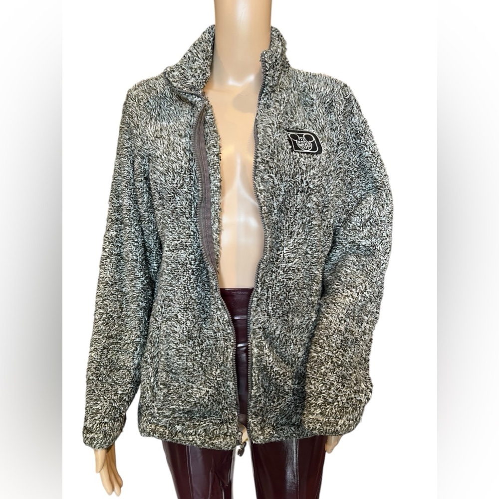 Disney Parks Jacket Womens Small Plush Fleece Sherpa Gray Black Full Zip - Picture 5 of 12
